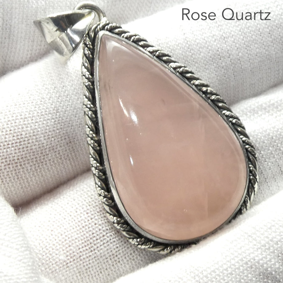 Rose Quartz Gemstone Pendant | CabochonTeardrop | Lovely colour consistency and translucency | Madagascar Material | 925 Sterling Silver | Star Stone Taurus Libra  | Genuine Gemstones from Crystal Heart Melbourne since 1986 