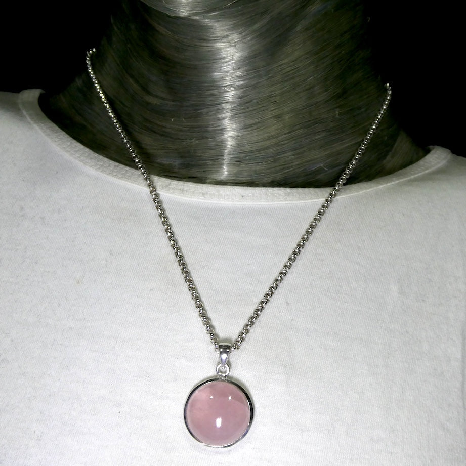 Rose Quartz Gemstone Pendant | Cabochon Round | Lovely colour consistency and translucency | Madagascar Material | 925 Sterling Silver | Star Stone Taurus Libra  | Genuine Gemstones from Crystal Heart Melbourne since 1986 