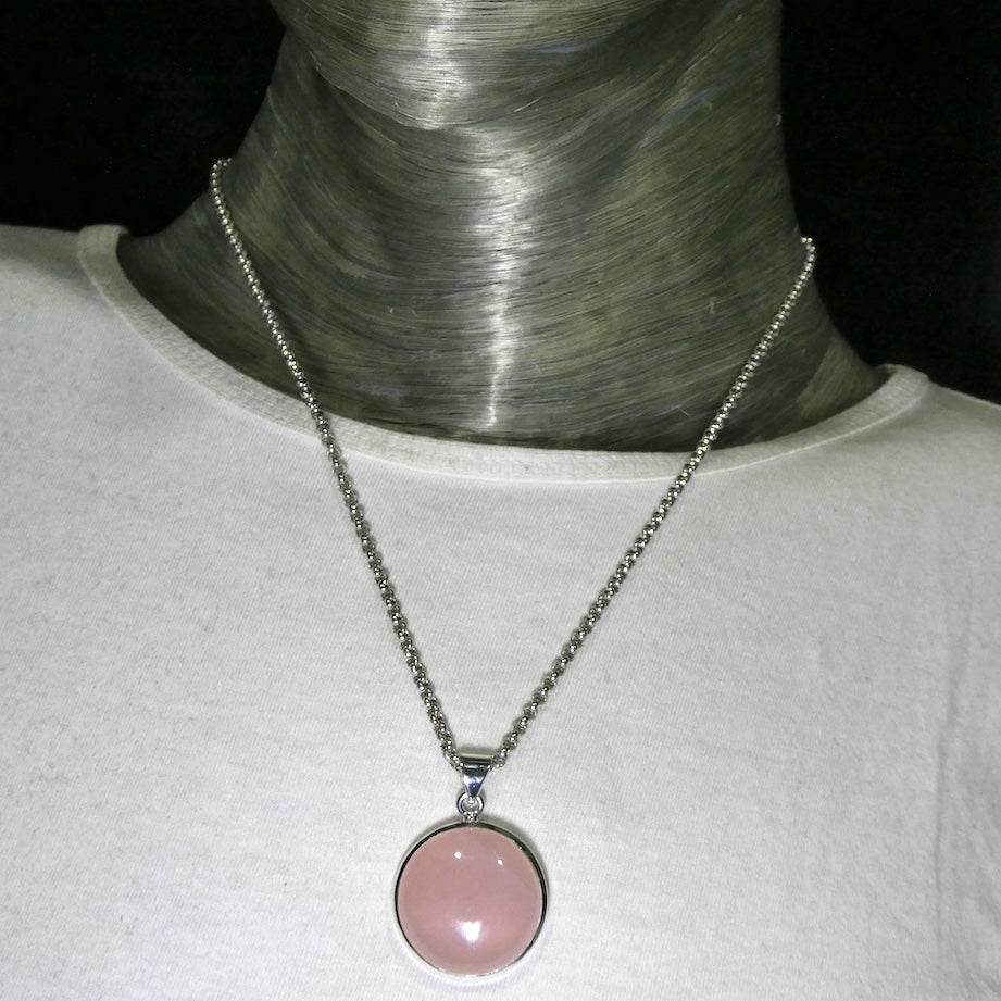 Rose Quartz Gemstone Pendant | Cabochon Round | Lovely colour consistency and translucency | Madagascar Material | 925 Sterling Silver | Star Stone Taurus Libra  | Genuine Gemstones from Crystal Heart Melbourne since 1986 