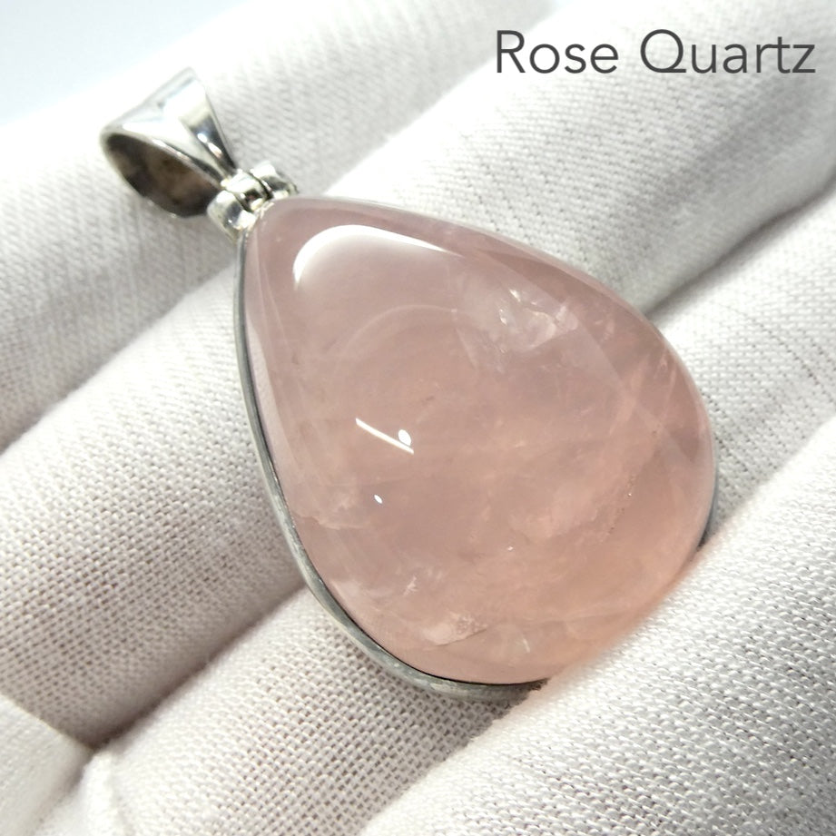 Rose Quartz Gemstone Pendant | Cabochon Teardop | Lovely colour consistency and translucency | Madagascar Material | 925 Sterling Silver | Star Stone Taurus Libra  | Genuine Gemstones from Crystal Heart Melbourne since 1986 