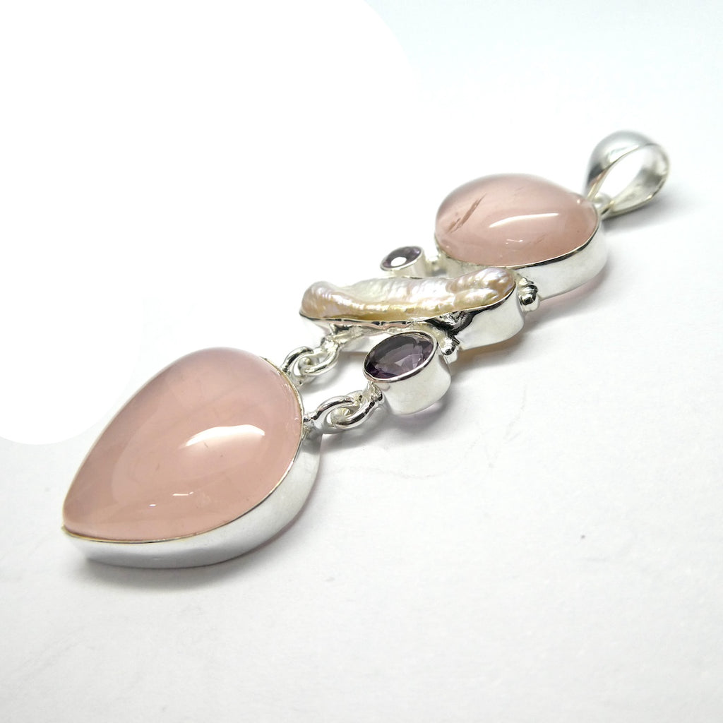 Rose Quartz Gemstone Pendant with Pearl and Amethyst | Lovely colour consistency and translucency | 925 Sterling Silver | Star Stone Taurus Libra  | Genuine Gemstones from Crystal Heart Melbourne since 1986 