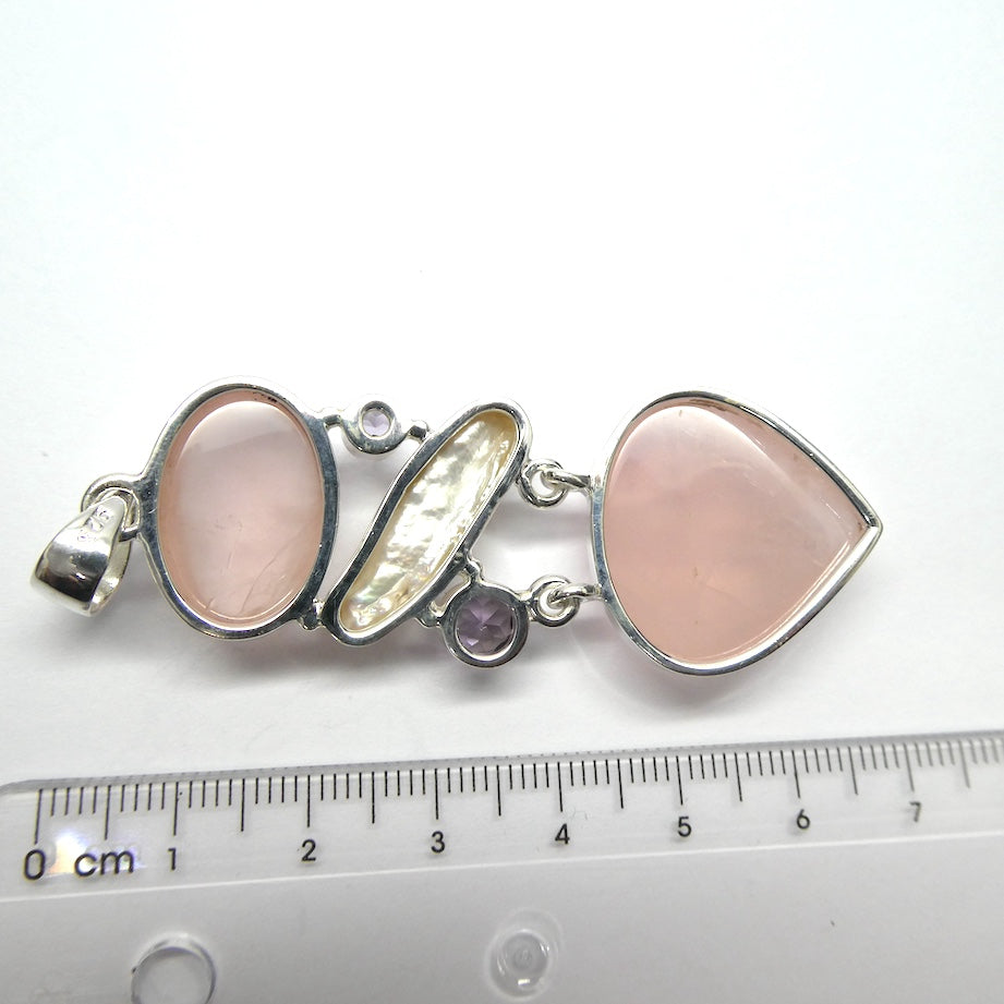 Rose Quartz Gemstone Pendant with Pearl and Amethyst | Lovely colour consistency and translucency | 925 Sterling Silver | Star Stone Taurus Libra  | Genuine Gemstones from Crystal Heart Melbourne since 1986 