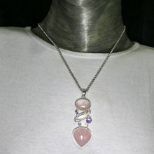 Load image into Gallery viewer, Rose Quartz Gemstone Pendant with Pearl and Amethyst | Lovely colour consistency and translucency | 925 Sterling Silver | Star Stone Taurus Libra  | Genuine Gemstones from Crystal Heart Melbourne since 1986 