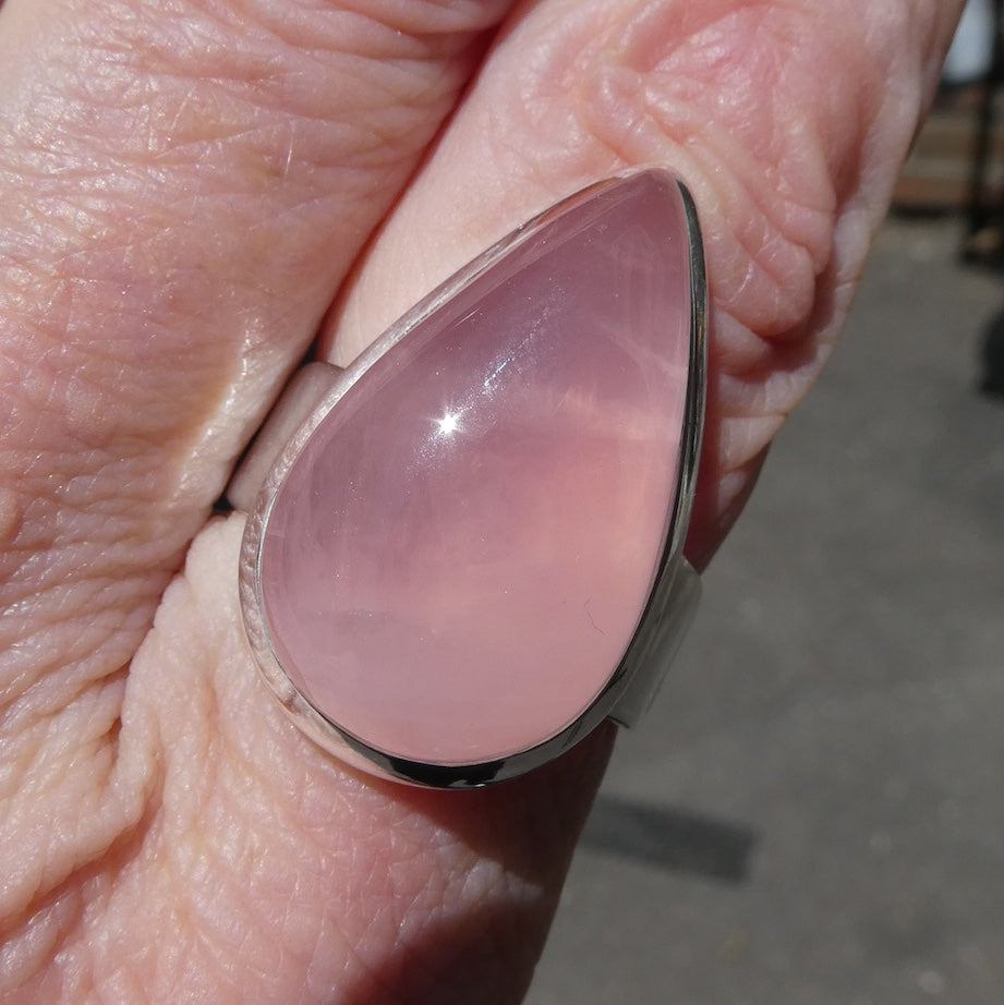 Rose Quartz Gemstone Ring | Cabochon Teardrop | Good colour consistency translucency |Madagascar Material | 925 Sterling Silver | US Size 8 | AUS Size P1/2 | Star Stone Taurus Libra  | Genuine Gemstones from Crystal Heart Melbourne since 1986 