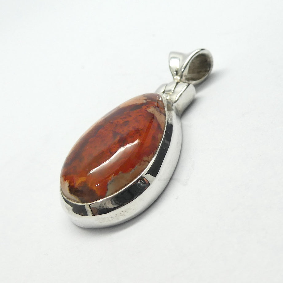 Mexican Fire Opal Pendant | Teardrop Cabochon | Vibrant orange red with transparency n Matrix | 925 Sterling Silver |   Leo Libra Aries Leo Sagittarius | Luck Creativity Abundance Passion | Grounding, good for creative business | Genuine Gems from Crystal Heart Melbourne Australia since 1986