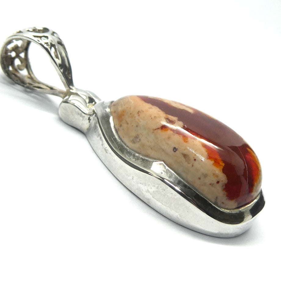 Mexican Fire Opal Pendant | Teardrop Cabochon | Vibrant orange red with transparency n Matrix | 925 Sterling Silver |   Leo Libra Aries Leo Sagittarius | Luck Creativity Abundance Passion | Grounding, good for creative business | Genuine Gems from Crystal Heart Melbourne Australia since 1986