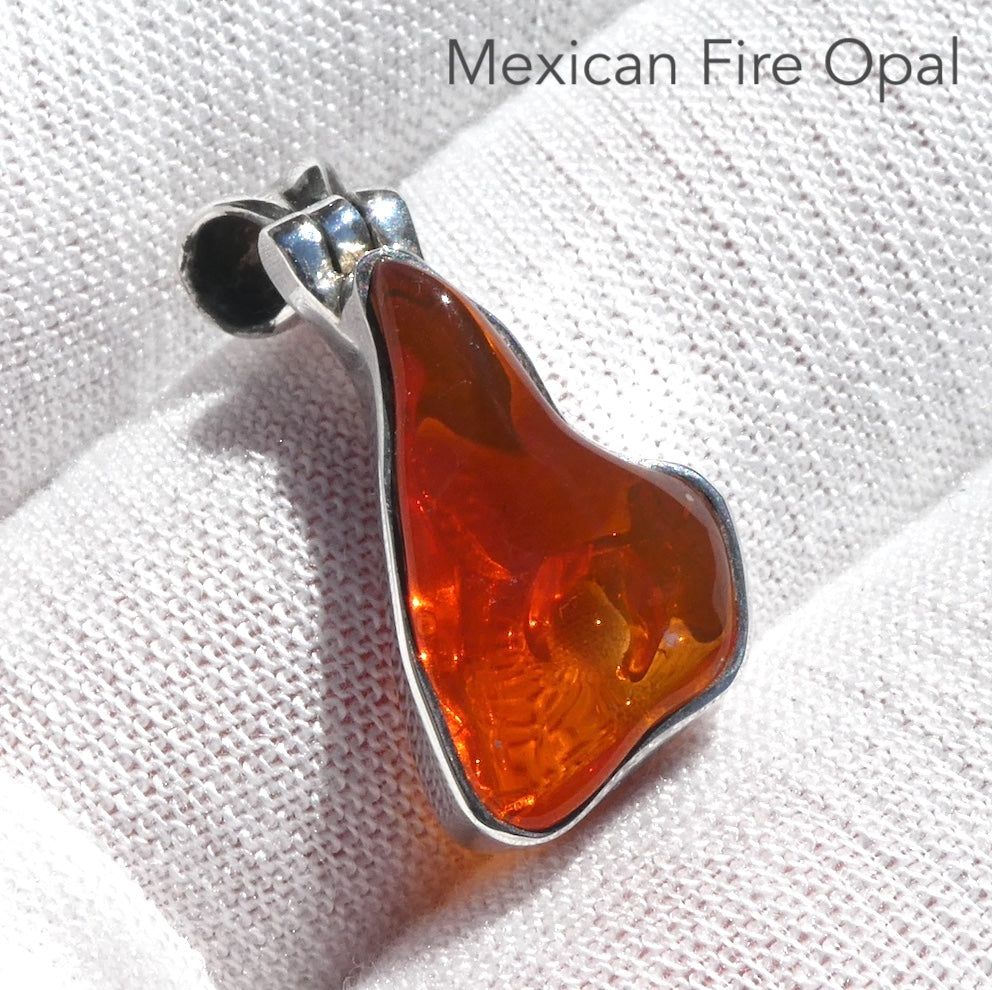 Mexican Fire Opal Pendant | Pure Raw Nugget | Vibrant orange red with transparency | 925 Sterling Silver |   Leo Libra Aries Leo Sagittarius | Luck Creativity Abundance Passion | Grounding, good for creative business | Genuine Gems from Crystal Heart Melbourne Australia since 1986