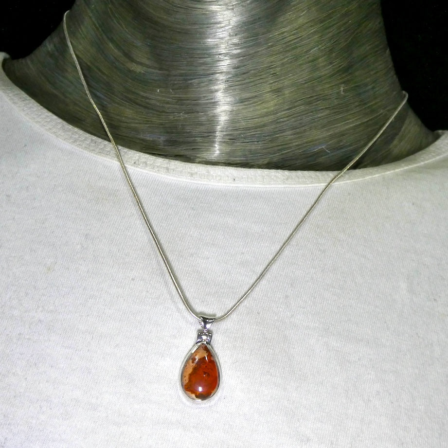 Mexican Fire Opal Pendant | Teardrop Cabochon | Vibrant orange red with transparency n Matrix | 925 Sterling Silver |   Leo Libra Aries Leo Sagittarius | Luck Creativity Abundance Passion | Grounding, good for creative business | Genuine Gems from Crystal Heart Melbourne Australia since 1986