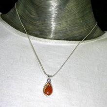 Load image into Gallery viewer, Mexican Fire Opal Pendant | Teardrop Cabochon | Vibrant orange red with transparency n Matrix | 925 Sterling Silver |   Leo Libra Aries Leo Sagittarius | Luck Creativity Abundance Passion | Grounding, good for creative business | Genuine Gems from Crystal Heart Melbourne Australia since 1986