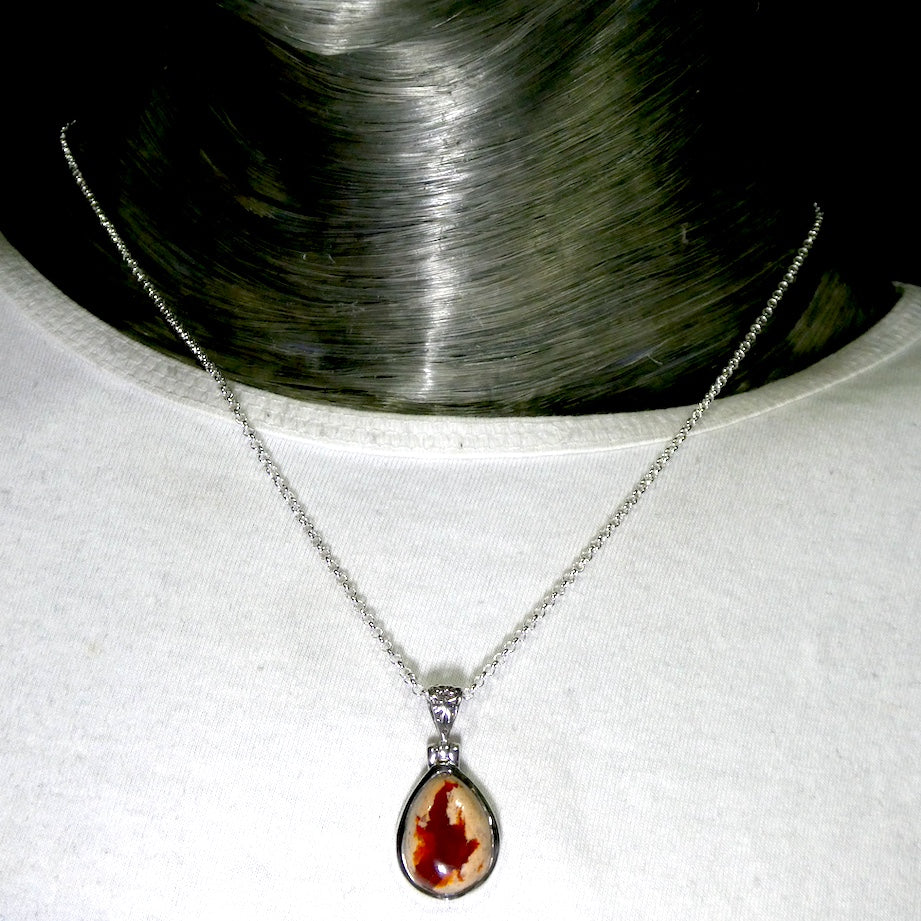 Mexican Fire Opal Pendant | Teardrop Cabochon | Vibrant orange red with transparency n Matrix | 925 Sterling Silver |   Leo Libra Aries Leo Sagittarius | Luck Creativity Abundance Passion | Grounding, good for creative business | Genuine Gems from Crystal Heart Melbourne Australia since 1986