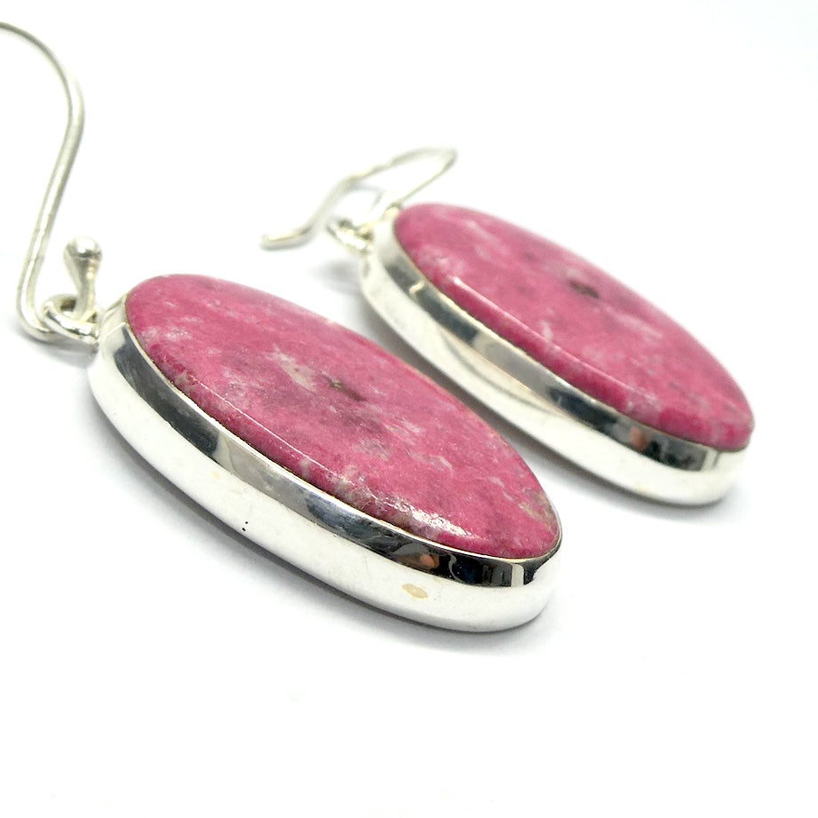 Thulite (Rosaline) Earrings | Oval Cabochons | 925 Sterling Silver | Bezel set | open back | Perfect deep pinkish red Zoisite variety from Norway | Healing Nurturing Relationship Emotional Trauma | Public speaking | Genuine Gems from Crystal Heart Melbourne Australia since 1986