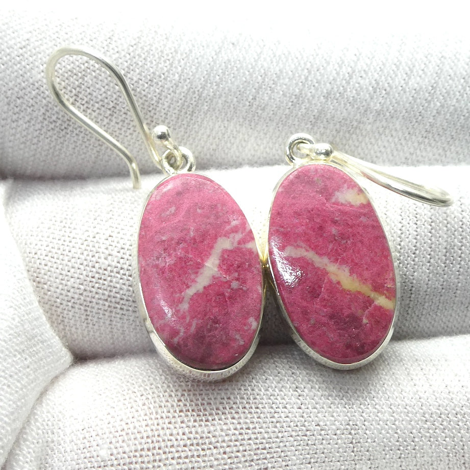 Thulite (Rosaline) Earrings | Oval Cabochons | 925 Sterling Silver | Bezel set | open back | Perfect deep pinkish red Zoisite variety from Norway | Healing Nurturing Relationship Emotional Trauma | Public speaking | Genuine Gems from Crystal Heart Melbourne Australia since 1986