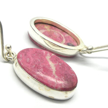 Load image into Gallery viewer, Thulite (Rosaline) Earrings | Oval Cabochons | 925 Sterling Silver | Bezel set | open back | Perfect deep pinkish red Zoisite variety from Norway | Healing Nurturing Relationship Emotional Trauma | Public speaking | Genuine Gems from Crystal Heart Melbourne Australia since 1986