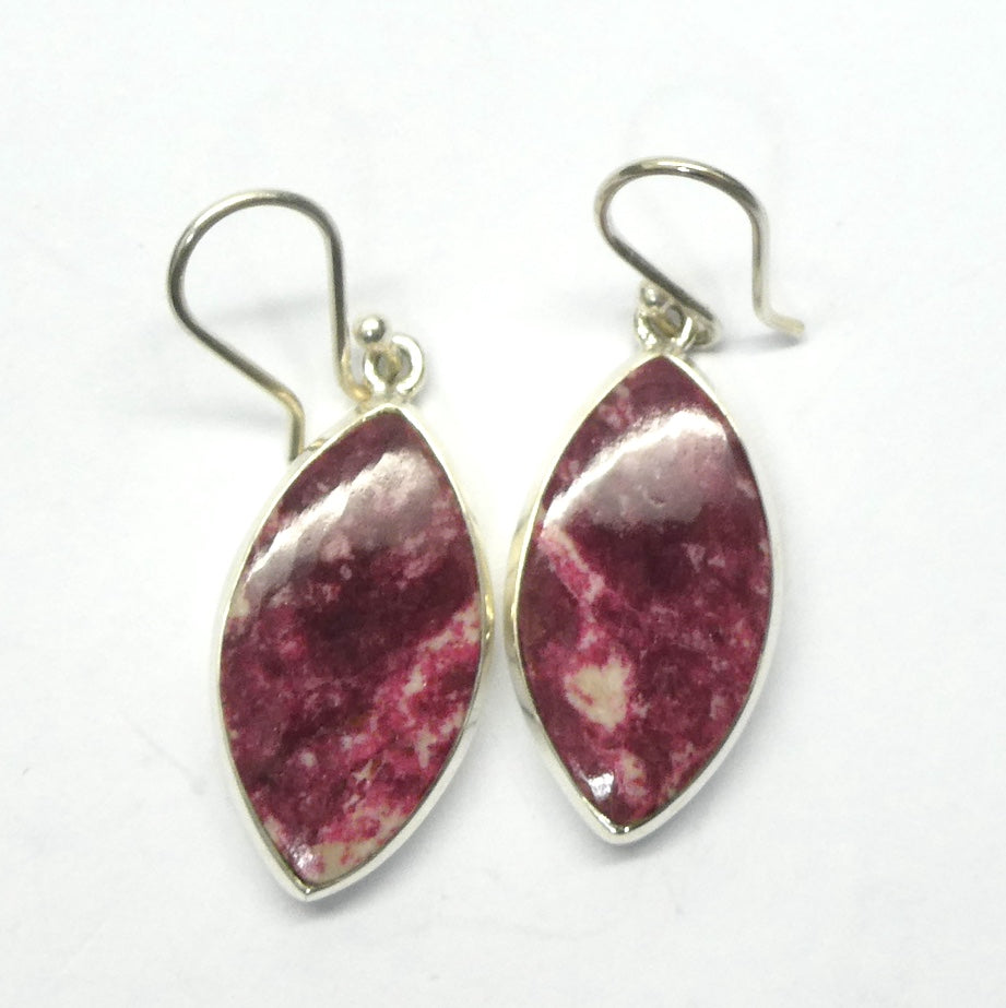 Thulite (Rosaline) Earrings | Marquise Cabochons | 925 Sterling Silver | Bezel set | open back | Perfect deep pinkish red Zoisite variety from Norway | Healing Nurturing Relationship Emotional Trauma | Public speaking | Genuine Gems from Crystal Heart Melbourne Australia since 1986