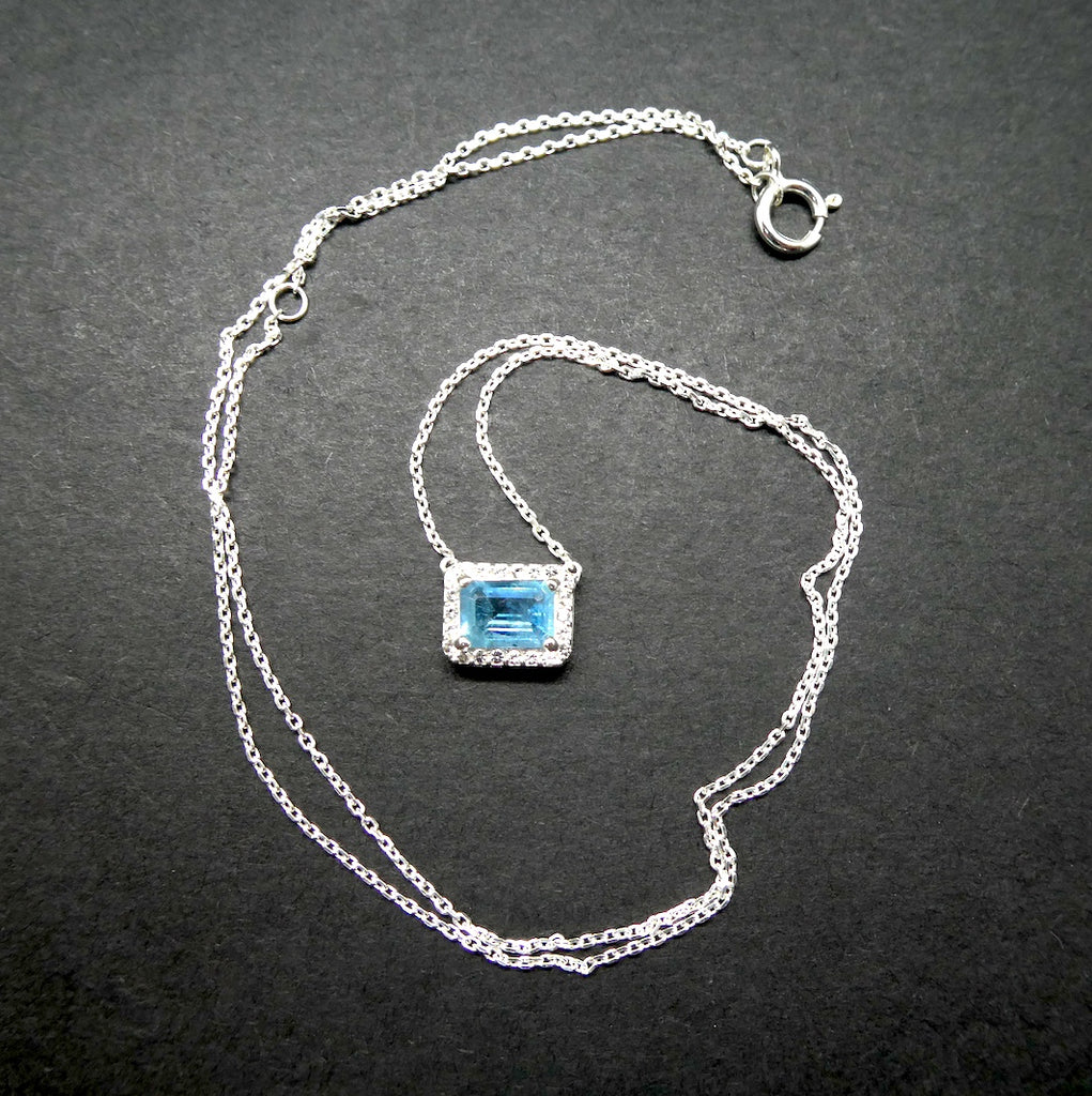 Blue Topaz Necklace | Sky Blue | Emerald Cut | 925 Sterling Silver | Dainty Silver Chain | Genuine Gems from Crystal Heart Melbourne Australia since 1986