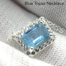 Load image into Gallery viewer, Blue Topaz Necklace | Sky Blue | Emerald Cut | 925 Sterling Silver | Dainty Silver Chain | Genuine Gems from Crystal Heart Melbourne Australia since 1986