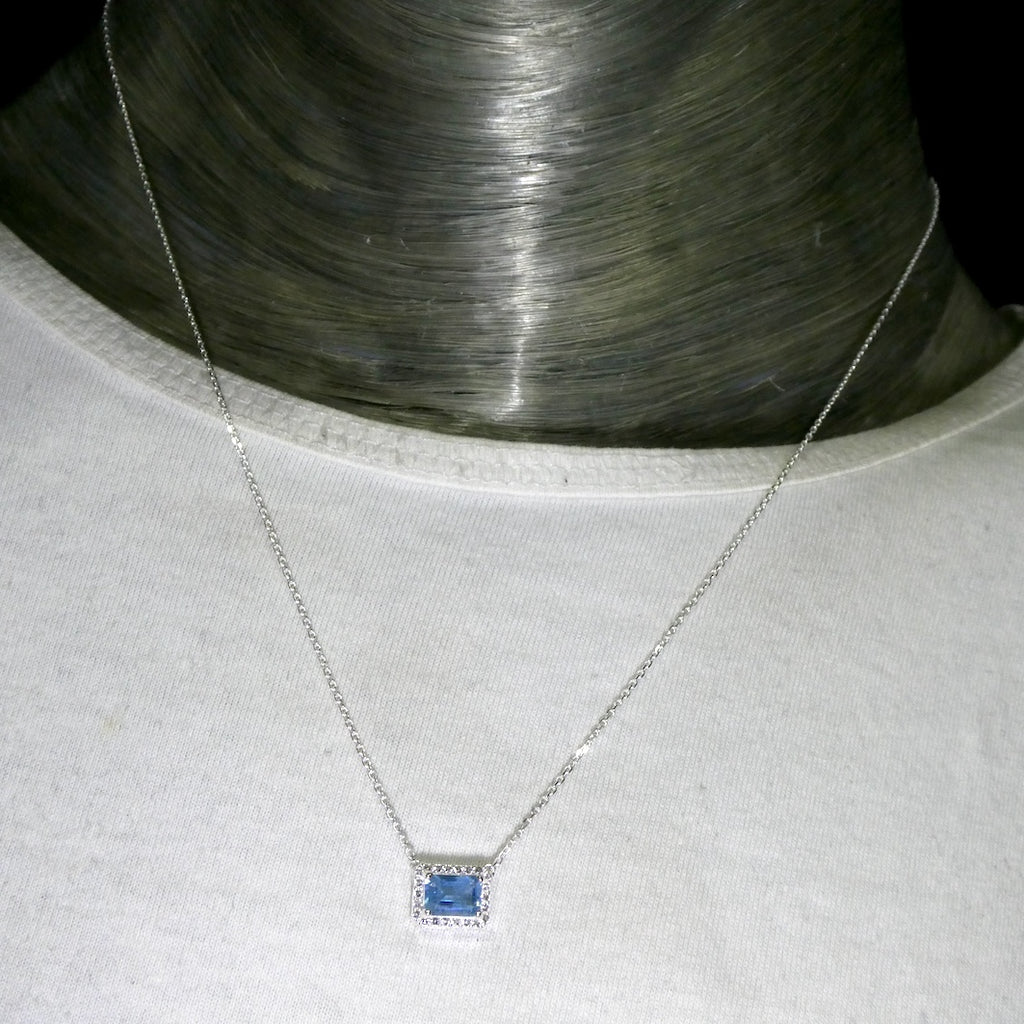 Blue Topaz Necklace | Sky Blue | Emerald Cut | 925 Sterling Silver | Dainty Silver Chain | Genuine Gems from Crystal Heart Melbourne Australia since 1986