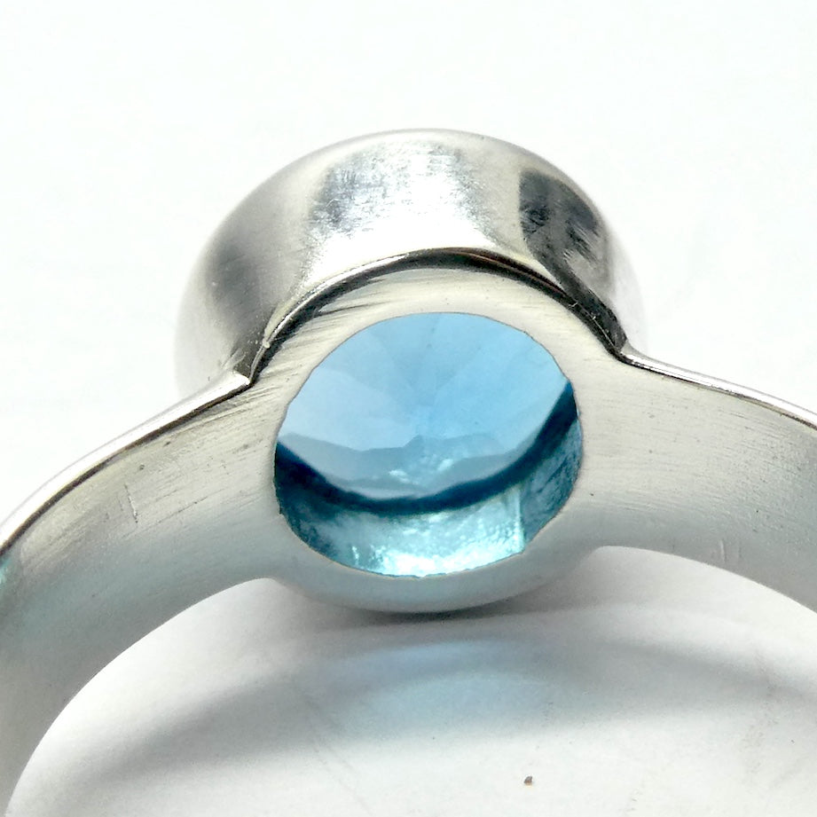 Topaz Ring, Swiss Blue, Faceted Round, 925 Sterling Silver, g4