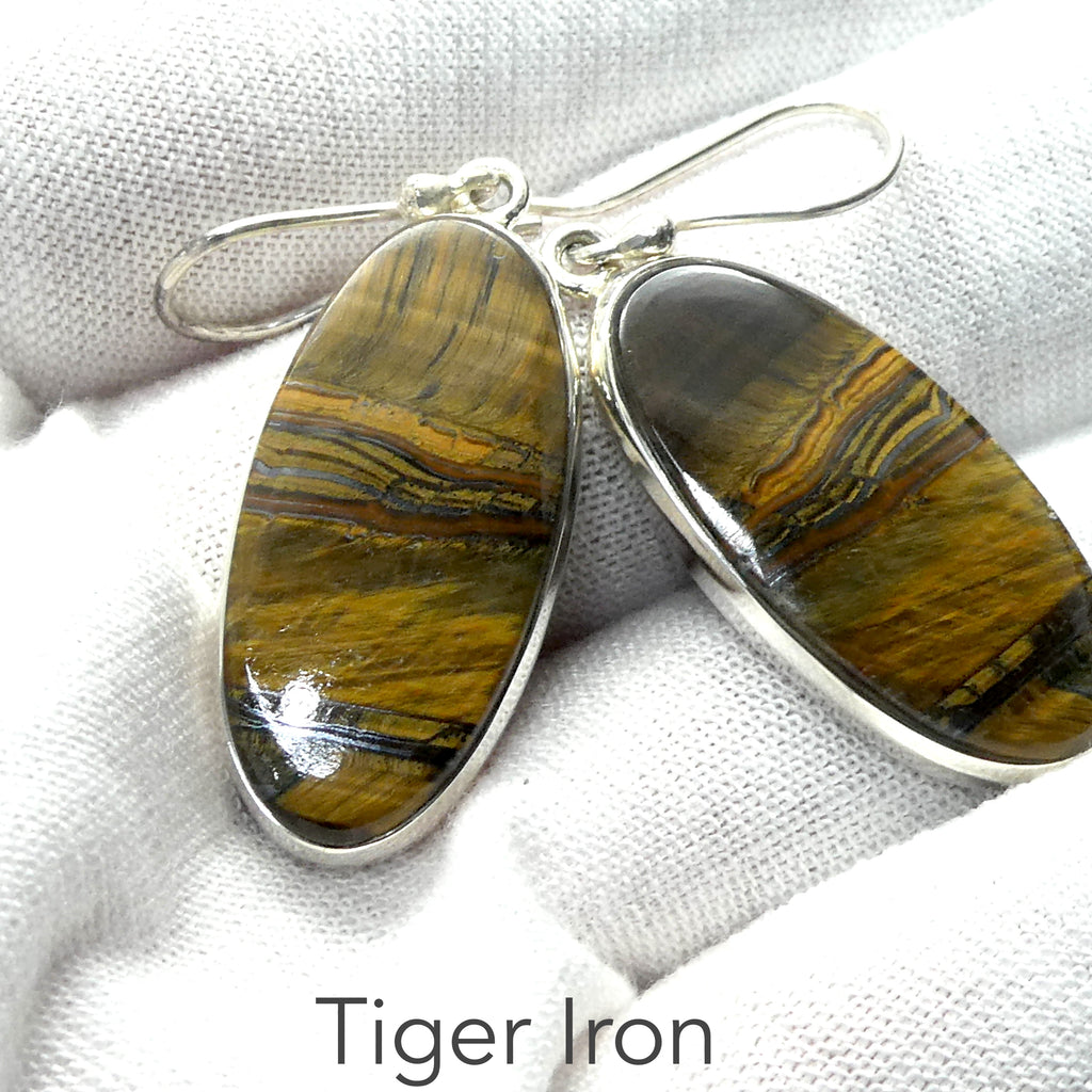 Tiger Eye Earring with Hawks Eye and Hematite |Tiger Iron | Good Chatoyancy |  925 Sterling Silver | Bezel Set | Stimulate Mental & Emotional focus | study | Sports | Mind Body Integration | Health | Genuine Gems from Crystal Heart since 1986