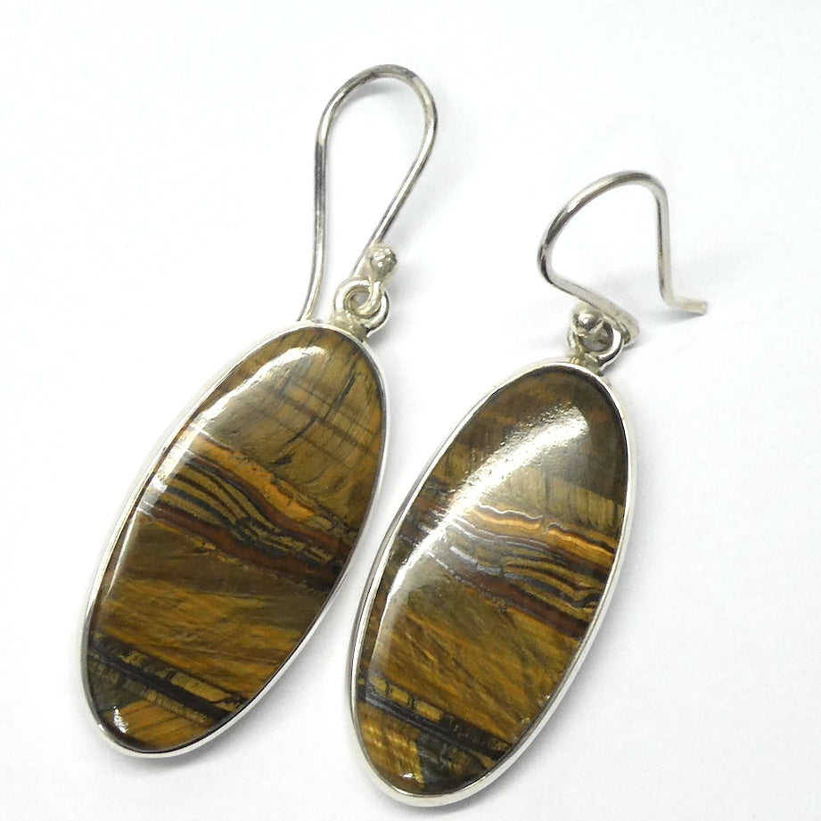 Tiger Eye Earring with Hawks Eye and Hematite |Tiger Iron | Good Chatoyancy |  925 Sterling Silver | Bezel Set | Stimulate Mental & Emotional focus | study | Sports | Mind Body Integration | Health | Genuine Gems from Crystal Heart since 1986