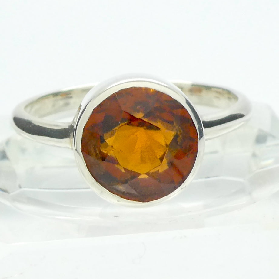 Genuine Mandarin Garnet Ring | Faceted Round | 925 Sterling Silver | US Size 7.25, AUS O | Prosperity, Creativity & Joy | Genuine Gems from Crystal Heart Melbourne Australia since 1986