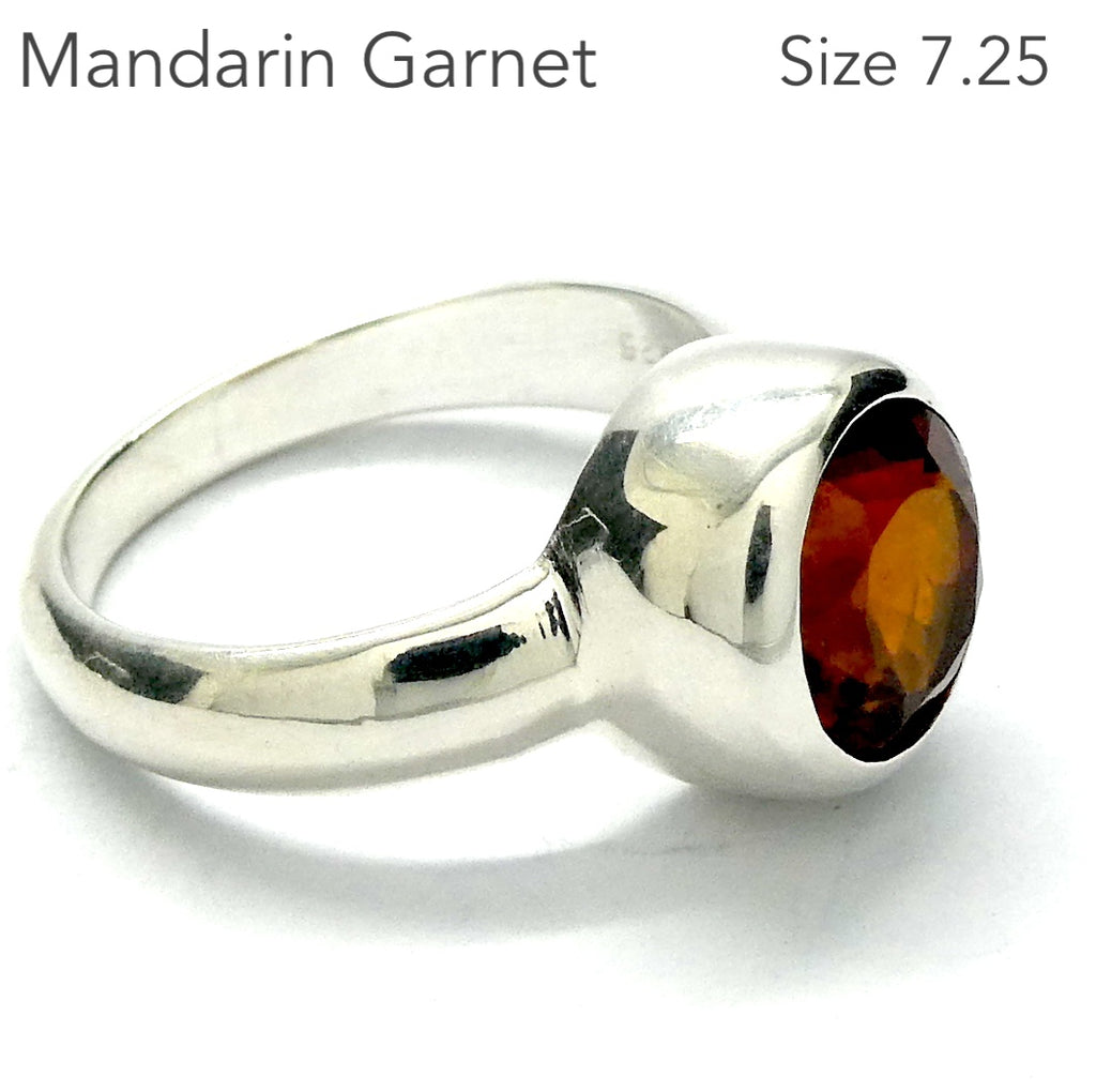 Genuine Mandarin Garnet Ring | Faceted Round | 925 Sterling Silver | US Size 7.25, AUS O | Prosperity, Creativity & Joy | Genuine Gems from Crystal Heart Melbourne Australia since 1986