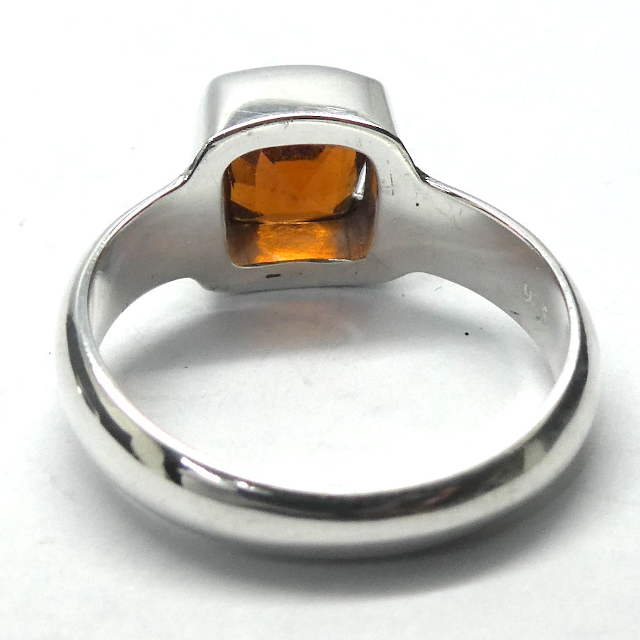 Genuine Mandarin Garnet Ring | Faceted Square | 925 Sterling Silver | US Size 8.5 | AUS Q1/2 | Prosperity, Creativity & Joy | Genuine Gems from Crystal Heart Melbourne Australia since 1986