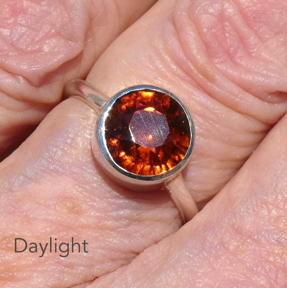 Genuine Mandarin Garnet Ring | Faceted Round | 925 Sterling Silver | US Size 7.25, AUS O | Prosperity, Creativity & Joy | Genuine Gems from Crystal Heart Melbourne Australia since 1986