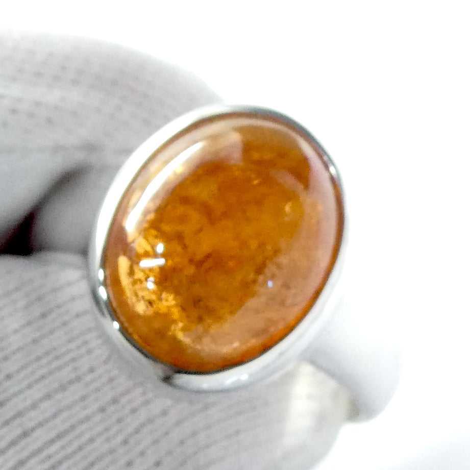 Genuine Mandarin Garnet Ring | Oval Cabochon | 925 Sterling Silver | US Size 8 | AUS P1/2 | Prosperity, Creativity & Joy | Genuine Gems from Crystal Heart Melbourne Australia since 1986