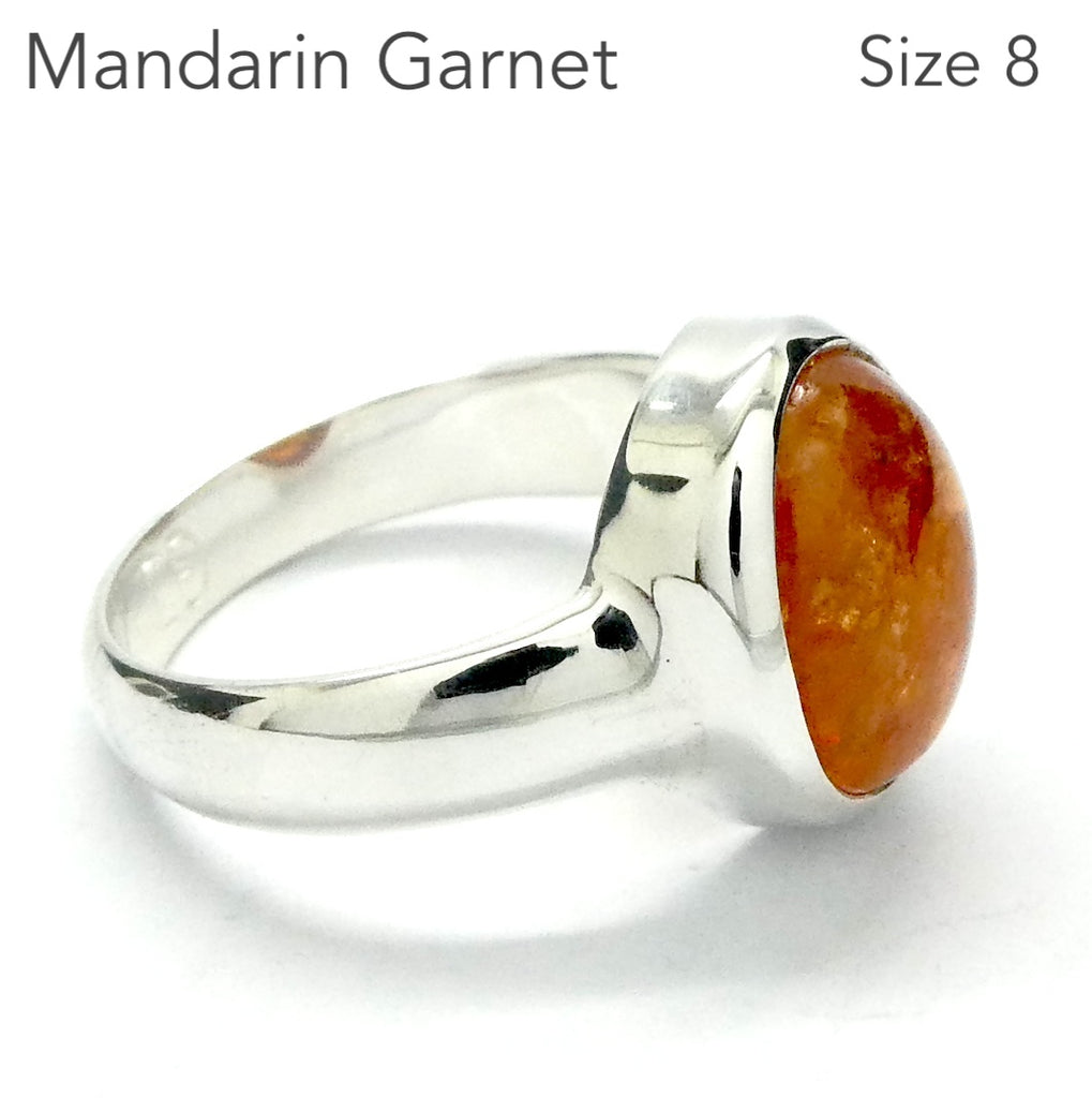 Genuine Mandarin Garnet Ring | Oval Cabochon | 925 Sterling Silver | US Size 8 | AUS P1/2 | Prosperity, Creativity & Joy | Genuine Gems from Crystal Heart Melbourne Australia since 1986