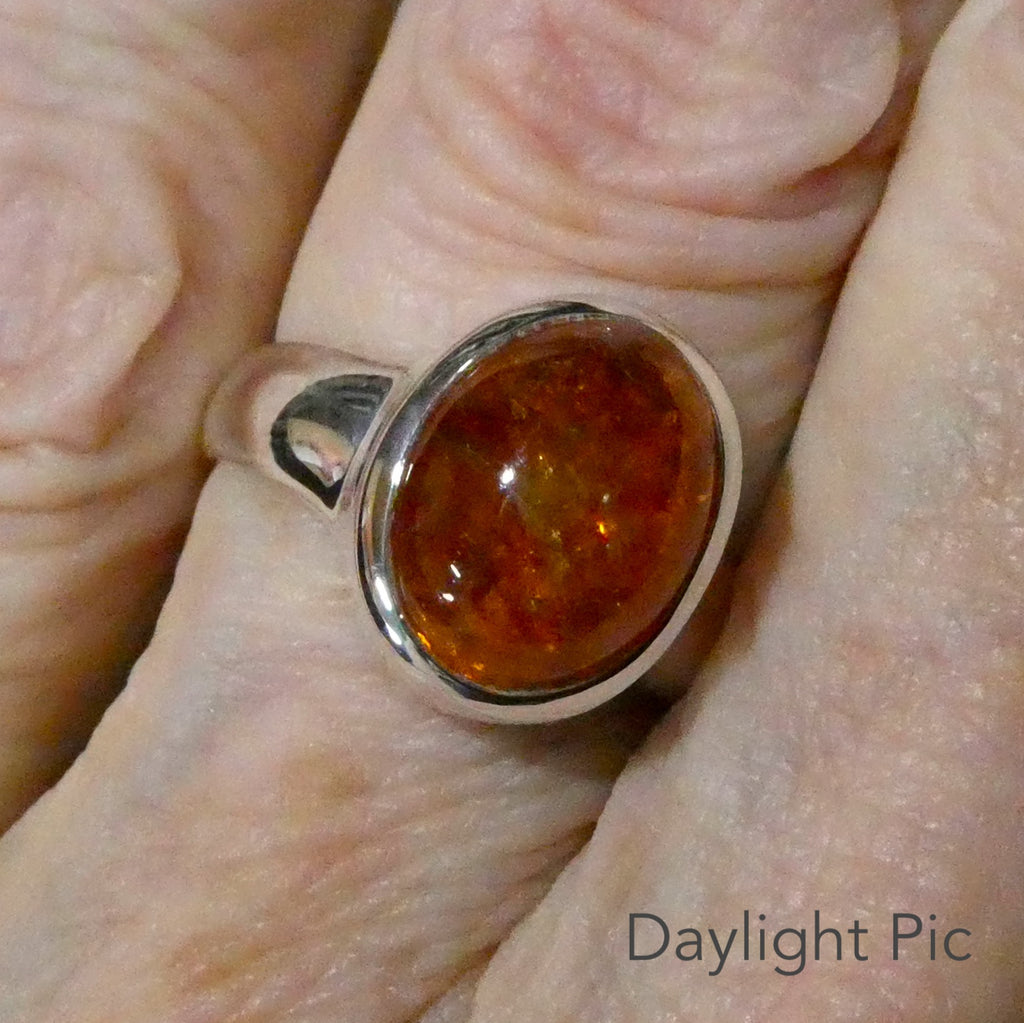 Genuine Mandarin Garnet Ring | Oval Cabochon | 925 Sterling Silver | US Size 8.5 | AUS Q1/2 | Prosperity, Creativity & Joy | Genuine Gems from Crystal Heart Melbourne Australia since 1986