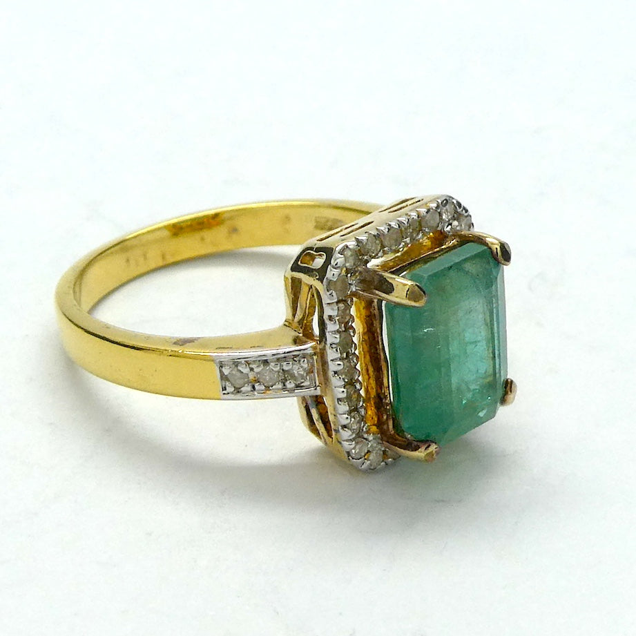 Genuine Natural Emerald Ring | Zambian Stone | Natural Diamonds Surround | Gold Plated 925 Sterling Silver | Creative Joy | Wisdom of the Heart | Genuine gems from Crystal Heart Melbourne Australia since 1986