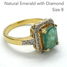 Load image into Gallery viewer, Genuine Natural Emerald Ring | Zambian Stone | Natural Diamonds Surround | Gold Plated 925 Sterling Silver | Creative Joy | Wisdom of the Heart | Genuine gems from Crystal Heart Melbourne Australia since 1986