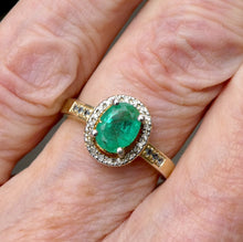 Load image into Gallery viewer, Genuine Natural Emerald Ring | Zambian Stone | Natural Diamonds Surround | Gold Plated 925 Sterling Silver | Creative Joy | Wisdom of the Heart | Genuine gems from Crystal Heart Melbourne Australia since 1986