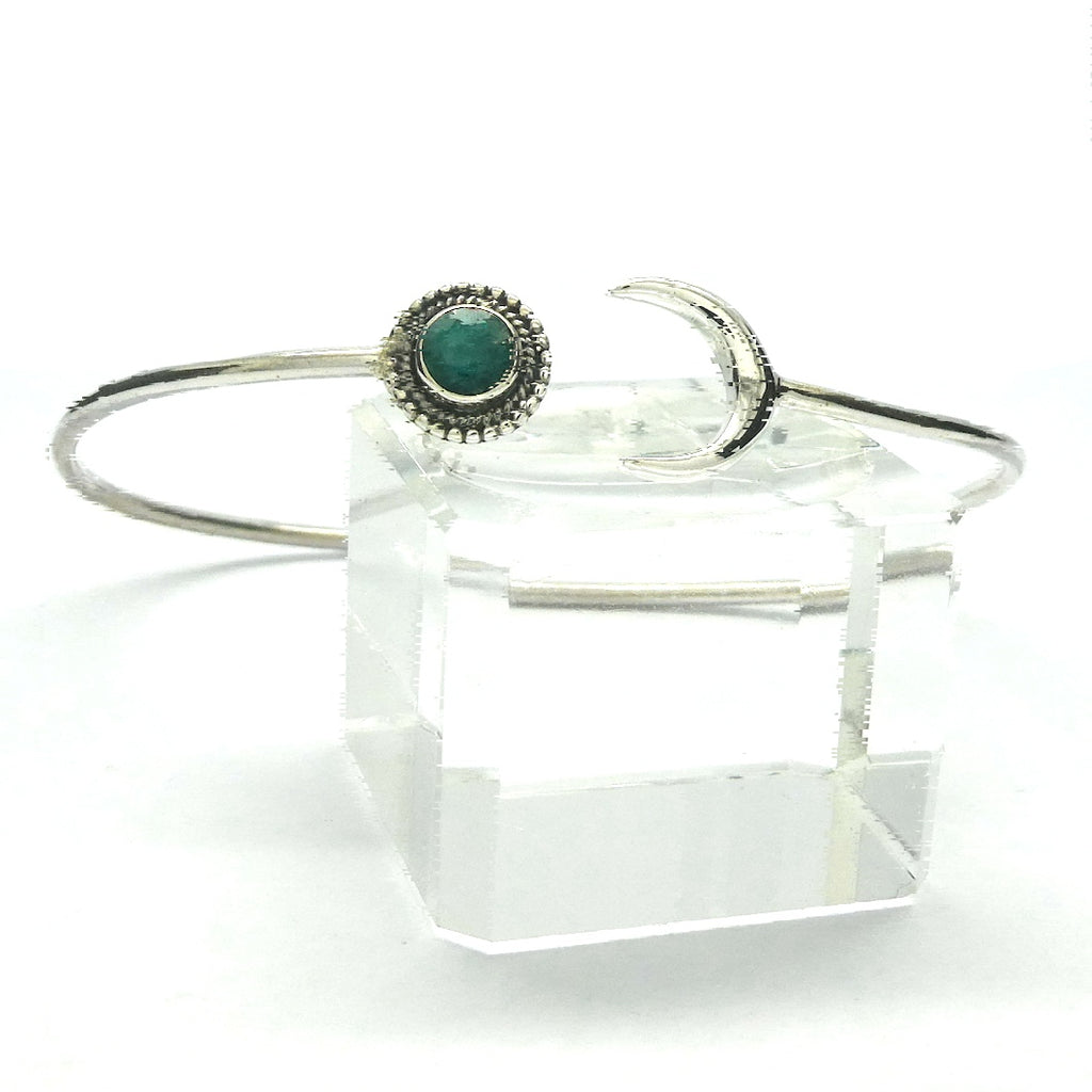 Emerald Cuff Bracelet | 925 Sterling Silver | Round Faceted emerald | Silver Moon | Genuine Gemstones from Crystal Heart Melbourne Australia since 1986