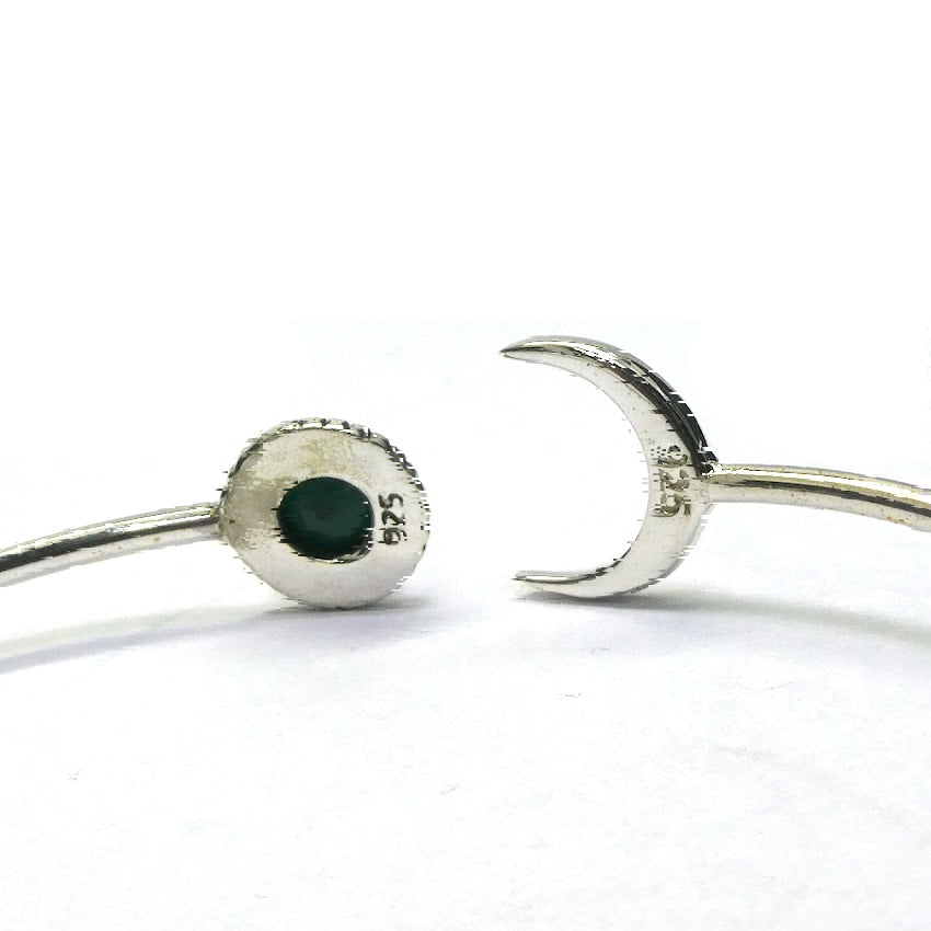 Emerald Cuff Bracelet | 925 Sterling Silver | Round Faceted emerald | Silver Moon | Genuine Gemstones from Crystal Heart Melbourne Australia since 1986