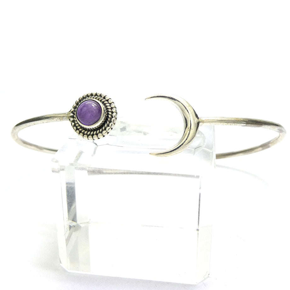 Amethyst Cuff Bracelet | 925 Sterling Silver | Round Faceted Amethyst | Silver Moon | Genuine Gemstones from Crystal Heart Melbourne Australia since 1986