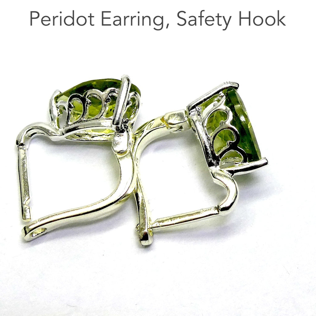 Peridot Earrings, Faceted Teardrops, Safe Hooks, 925 Silver, g1