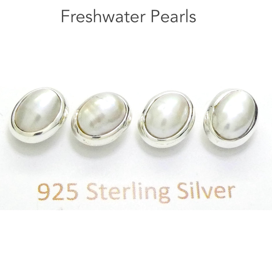 Freshwater Pearl Stud Earrings | Ringed Ovals | 925 Sterling Silver | Substantial Bezel Setting | Genuine Gems from Crystal Heart Melbourne Australia since 1986
