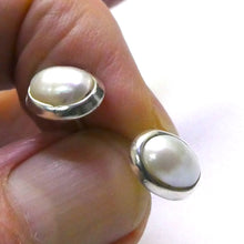 Load image into Gallery viewer, Freshwater Pearl Stud Earrings | Ringed Ovals | 925 Sterling Silver | Substantial Bezel Setting | Genuine Gems from Crystal Heart Melbourne Australia since 1986
