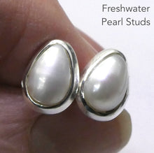 Load image into Gallery viewer, Freshwater Pearl Stud Earrings | Ringed Pears | 925 Sterling Silver | Substantial Bezel Setting | Genuine Gems from Crystal Heart Melbourne Australia since 1986
