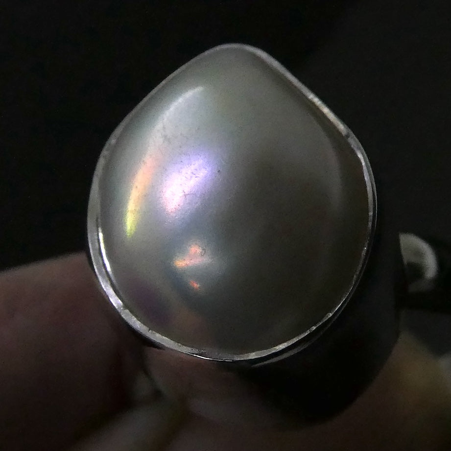 Freshwater Pearl Ring | Freeform | 925 Sterling Silver | Substantial Open Bezel Setting | Adjustable Size | Genuine Gems from Crystal Heart Melbourne Australia since 1986
