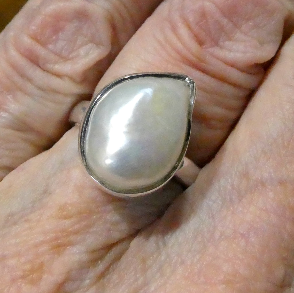 Freshwater Pearl Ring | Freeform | 925 Sterling Silver | Substantial Open Bezel Setting | Adjustable Size | Genuine Gems from Crystal Heart Melbourne Australia since 1986
