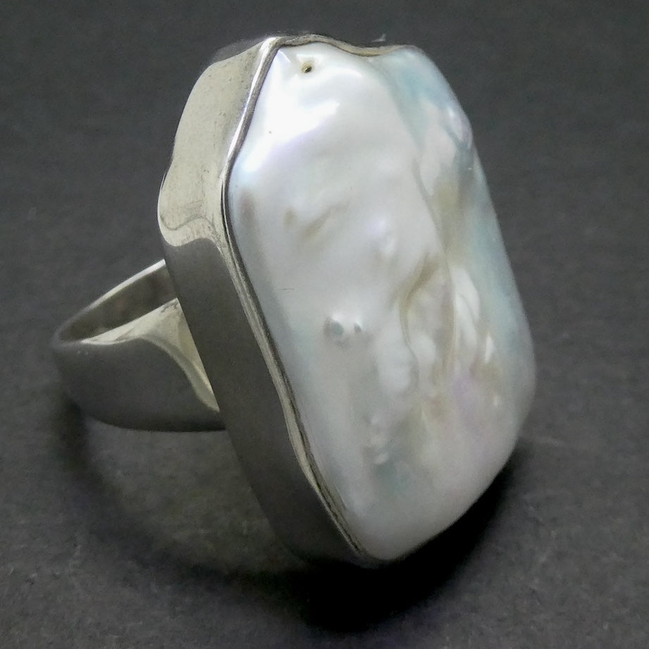 Baroque Pearl Ring | Large Natural Freshwater Freeform | 925 Sterling Silver | Substantial Open Bezel Setting | US Size 9 | Genuine Gems from Crystal Heart Melbourne Australia since 1986
