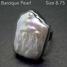 Load image into Gallery viewer, Baroque Pearl Ring | Large Natural Freshwater Freeform | 925 Sterling Silver | Substantial Open Bezel Setting | US Size 8.75 | Genuine Gems from Crystal Heart Melbourne Australia since 1986
