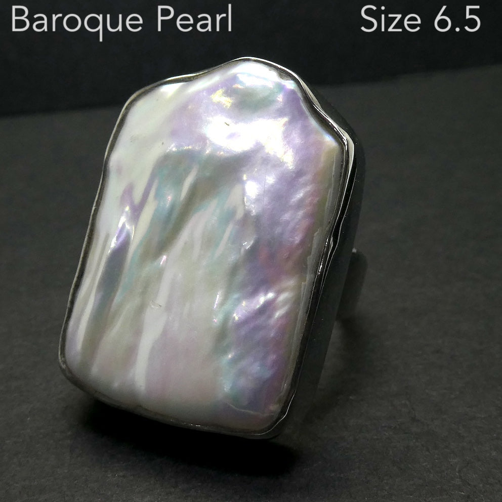 Baroque Pearl Ring | Large Natural Freshwater Freeform | 925 Sterling Silver | Substantial Open Bezel Setting | US Size 6.5 | Genuine Gems from Crystal Heart Melbourne Australia since 1986