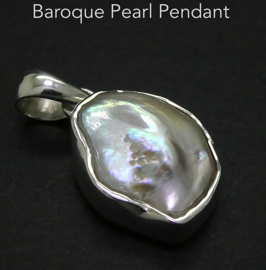 Baroque Pearl Pendant | Natural  Freeform | 925 Sterling Silver | Substantial Open Bezel Setting | Genuine Gems from Crystal Heart Melbourne Australia since 1986
