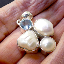 Load image into Gallery viewer, Pearl Pendant, Natural Baroques with Blue Topaz925 Sterling Silver s6