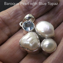 Load image into Gallery viewer, Baroque Pearl Pendant with Blue Topaz  | Natural  Freeform | 925 Sterling Silver | Genuine Gems from Crystal Heart Melbourne Australia since 1986
