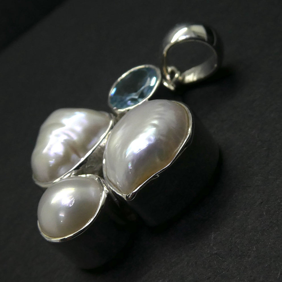 Baroque Pearl Pendant with Blue Topaz  | Natural  Freeform | 925 Sterling Silver | Genuine Gems from Crystal Heart Melbourne Australia since 1986
